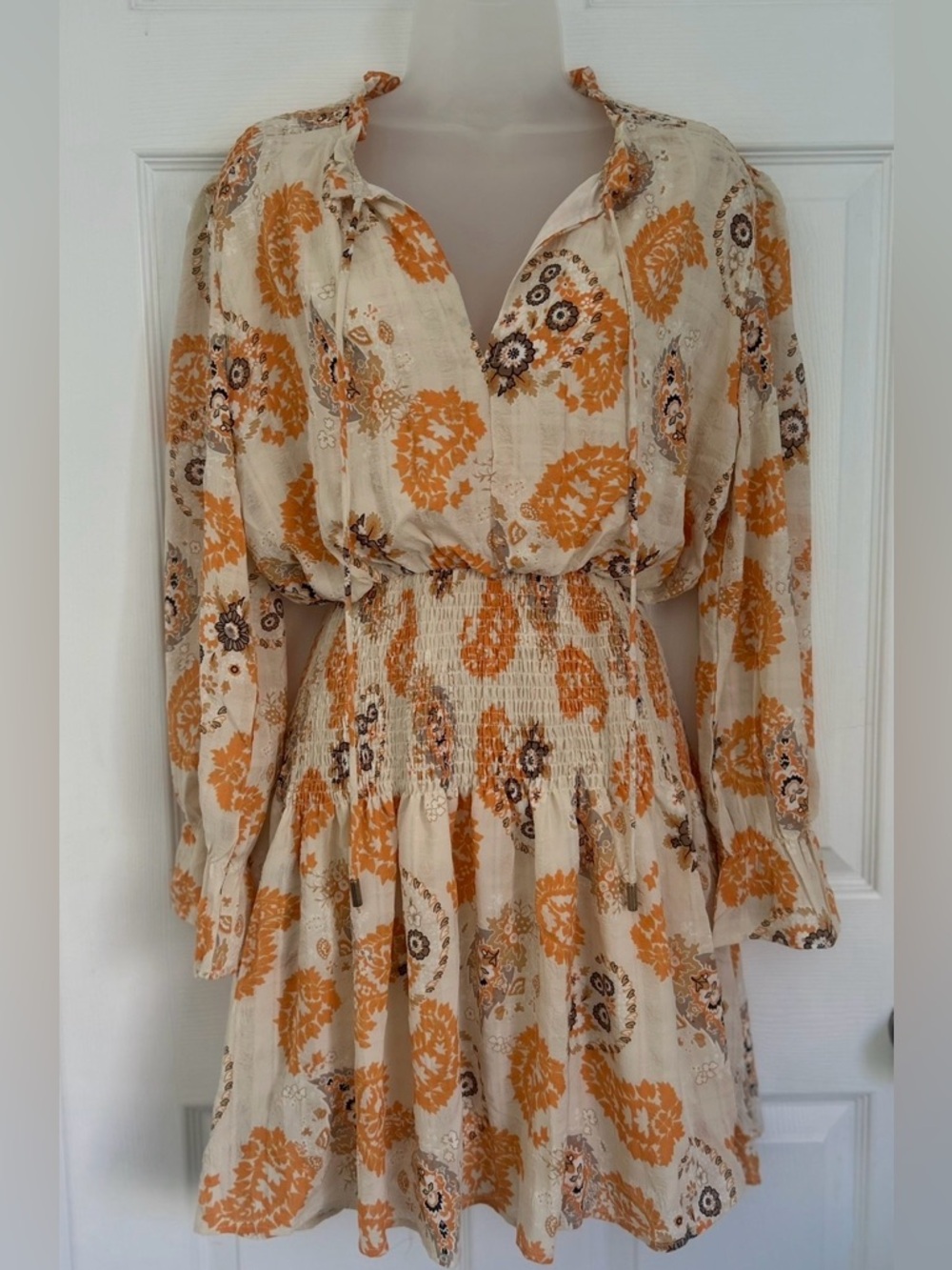 Bishop + Young Marmont Mini Dress M Cream Yellow Paisley Print Anthropologie